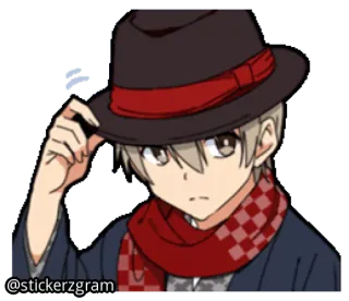👨‍🎨 @stickerzgram Anime, Chico, Sombrero, Bufanda, Dibujos animados telegram sticker