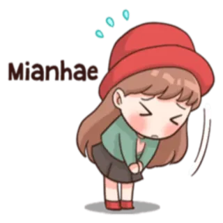😔 Mianhae 可愛い, 謝罪, お辞儀, 漫画, 女の子 whatsapp sticker