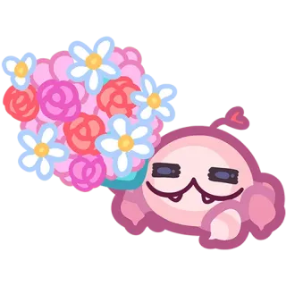 💐 핑크 캐릭터, 꽃다발, 귀여운, 만화, 스티커 telegram sticker