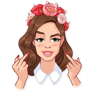 🖕 가운데 손가락, 공격적인, 제스처, 꽃, 여자 telegram sticker
