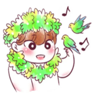 🎼 Desenho animado, Pássaro, Pessoa, Verde, Fofo, Caprichoso telegram sticker