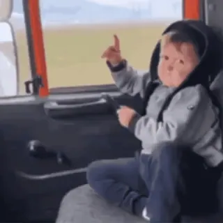 ☝️ child, driving, car, hoodie, cute, funny whatsapp sticker