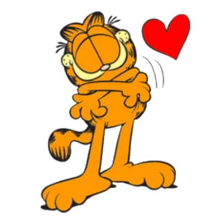 😍 Garfield cat, cartoon, heart, love, orange, happy whatsapp sticker