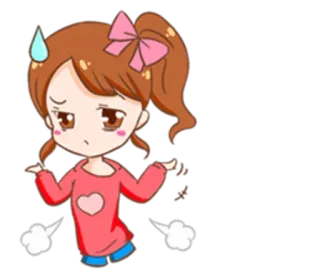 😖 Desenho animado, Menina, Encolhendo os ombros, Confusa, Emoji, Adesivo whatsapp sticker