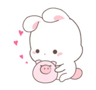 🐰 konijn, varken, schattig, kawaii, dier, harten telegram sticker