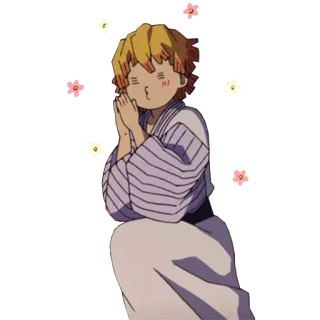 😚 Zenitsu Agatsuma Demon Slayer 애니메이션, 귀멸의 칼날, 젠이츠, 귀여운, 꽃 telegram sticker