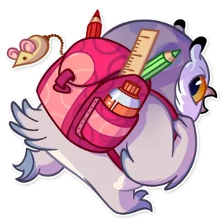 🎒 猫头鹰, 背包, 老鼠玩具, 学习用品, 动物, 卡通 telegram sticker