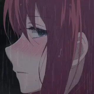 🍁 Anime, Chica, Triste, Lluvia, Llorando, Pelo Rojo telegram sticker