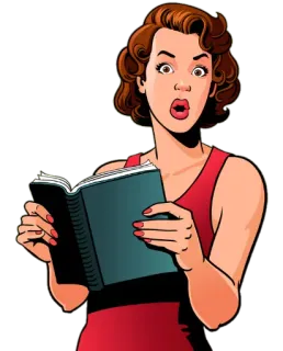 😲 femme, livre, lecture, surpris, dessin animé, choqué telegram sticker