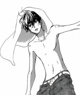 😳 anime, manga, boy, shirtless, hood, teen, cartoon telegram sticker