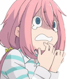 😨 anime, asustado, impactado, dibujos animados, expresión, pelo rosa, preocupado telegram sticker