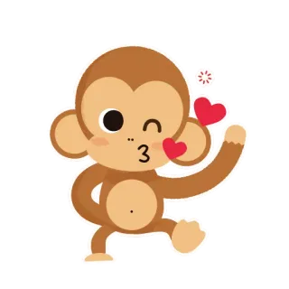 😘 monyet, lucu, kartun, cinta, hati, hewan telegram sticker