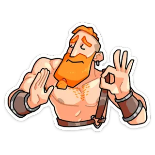 👌 muskulös, Mann, Bart, Okay-Zeichen, rothaarig, Cartoon, männlich, Brusthaar telegram sticker
