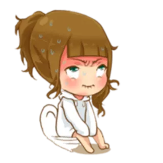 😬 dessin animé, animé, fille, transpirant, gêné, chibi telegram sticker