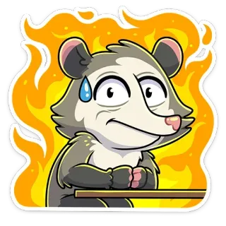😥 Zarigüeya, Animal, Dibujo animado, Gracioso, Sudando, Avergonzado, Fuego telegram sticker