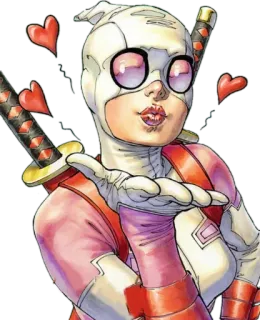 😘 Gwenpool Gwenpool, Marvel Comics, kiss, hearts, katana, superhero, comic book character telegram sticker