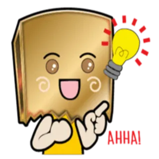 😛 AHHAI paper bag head, lightbulb, idea, cartoon, character, happy whatsapp sticker