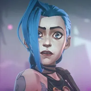 😟 Jinx Arcane anime, blue hair, cartoon, character, girl telegram sticker