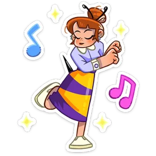 🐝 Cartone animato, Ballando, Musica, Scintille, Ragazza, Carino whatsapp sticker