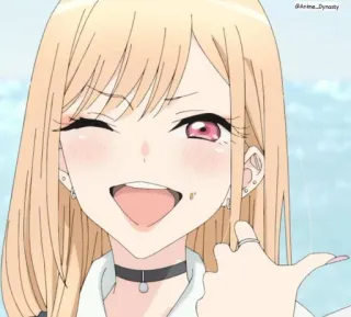😜 Marin Kitagawa My Dress-Up Darling 애니메이션, 소녀, 윙크, 행복한, 귀여운, 귀걸이, 초커 telegram sticker