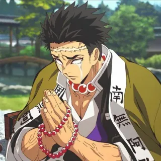 💜 Tengen Uzui Demon Slayer 南無阿 アニメ, マンガ, 鬼滅の刃, 宇髄天元, 泣く, 悲しい, 数珠 telegram sticker