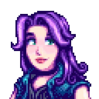 😊 Abigail Stardew Valley videojuego, pelo morado, pixel art, personaje, femenino, Stardew Valley, Abigail telegram sticker