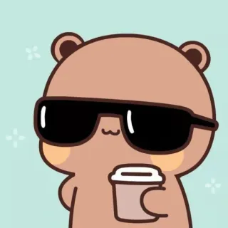🍒 niedźwiedź, kreskówka, okulary przeciwsłoneczne, kawa, słodki, kawaii, naklejka, zwierzę telegram sticker