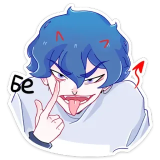 😡 бе anime, desenho animado, diabo, língua, cabelo azul, adesivo whatsapp sticker