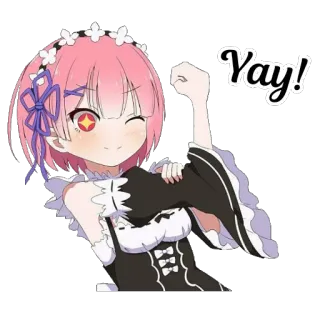 💪 Ram Yay! anime, girl, cute, celebration, happy whatsapp sticker