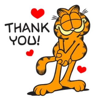 😍 Garfield THANK YOU! cat, orange, cartoon, hearts, thank you whatsapp sticker