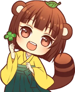 🍀 Anime, Kawaii, Tanuki, Bonito, Trevo telegram sticker