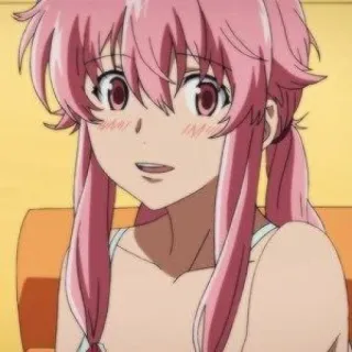 💈 Yuno Gasai Mirai Nikki Animé, cheveux roses, Yandere, femme, sourire whatsapp sticker