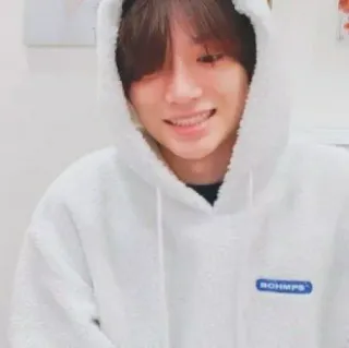 ☁️ ROHMPS persona, felpa con cappuccio, sorridente, asiatico, ragazzo, bianco whatsapp sticker
