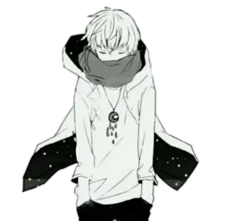 🖤 ragazzo anime, triste, felpa con cappuccio, disegno, manga, solo telegram sticker