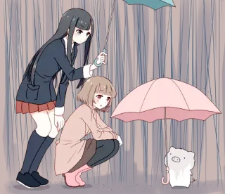 ☔ อนิเมะ, ผู้หญิง, ฝน, ร่ม, น่ารัก, หมู telegram sticker