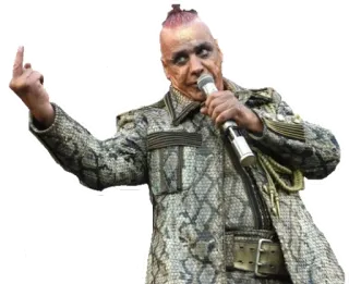 🖕 dedo corazón, gesto ofensivo, cantante, micrófono, hombre, actuación whatsapp sticker