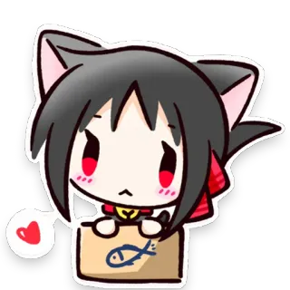 🥺 애니메이션, 고양이 소녀, 귀여운, 카와이, 치비, 물고기, 하트 telegram sticker
