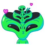 😘 Alien, Weltraum, Herz, Süß, Grün telegram sticker
