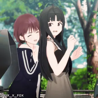 ๐ค anime girls, friends, hug, happy, outdoors, cute, manga style, bonding whatsapp sticker