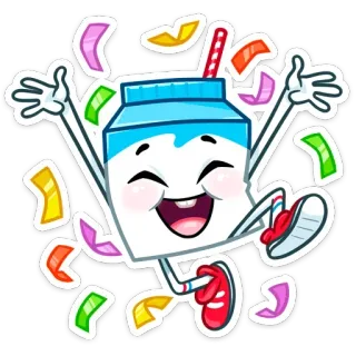 🥳 kotak susu, kartun, makanan, minuman, perayaan, senang telegram sticker