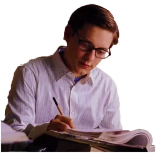 📚 Peter Parker Peter Parker, écriture, étudiant, lunettes, stylo, mème telegram sticker