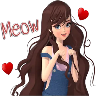 😺 Meow desenho animado, menina, gato, miau, fofo, coração, animal, kawaii telegram sticker