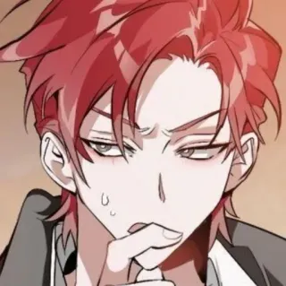 🥢 hombre, anime, manga, personaje, pelo rojo, sonrisa burlona telegram sticker