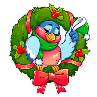 👋 vogel, weihnachten, kranz, urlaub, niedlich, winter, festlich telegram sticker