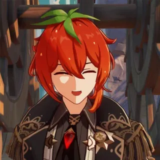 😄 Diluc Genshin Impact Anime, Videojuego, Pelo rojo, Sonrisa telegram sticker