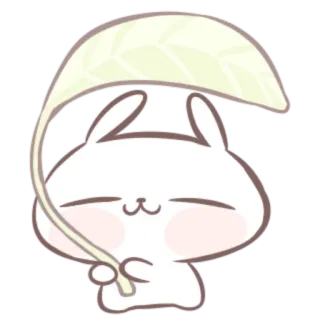🍒 conejo, lindo, kawaii, animal, conejo, hoja, feliz telegram sticker