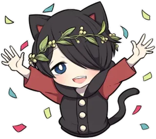 😾 애니메이션, 치비, 고양이 귀, 귀여운, 종이 조각, 축하, 귀여움 telegram sticker