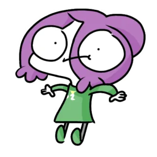 😳 การ์ตูน, ตัวละคร, ผมสีม่วง, ชุดสีเขียว, สติกเกอร์ telegram sticker