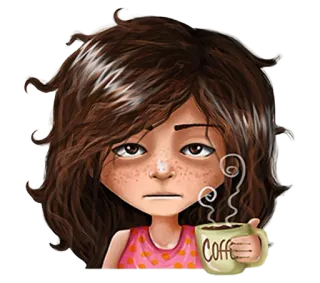 😑 Coffee café, sonolento, cansado, manhã, mulher telegram sticker
