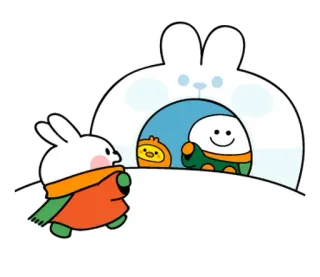 🐯 coniglio, neve, inverno, igloo, cartone animato telegram sticker